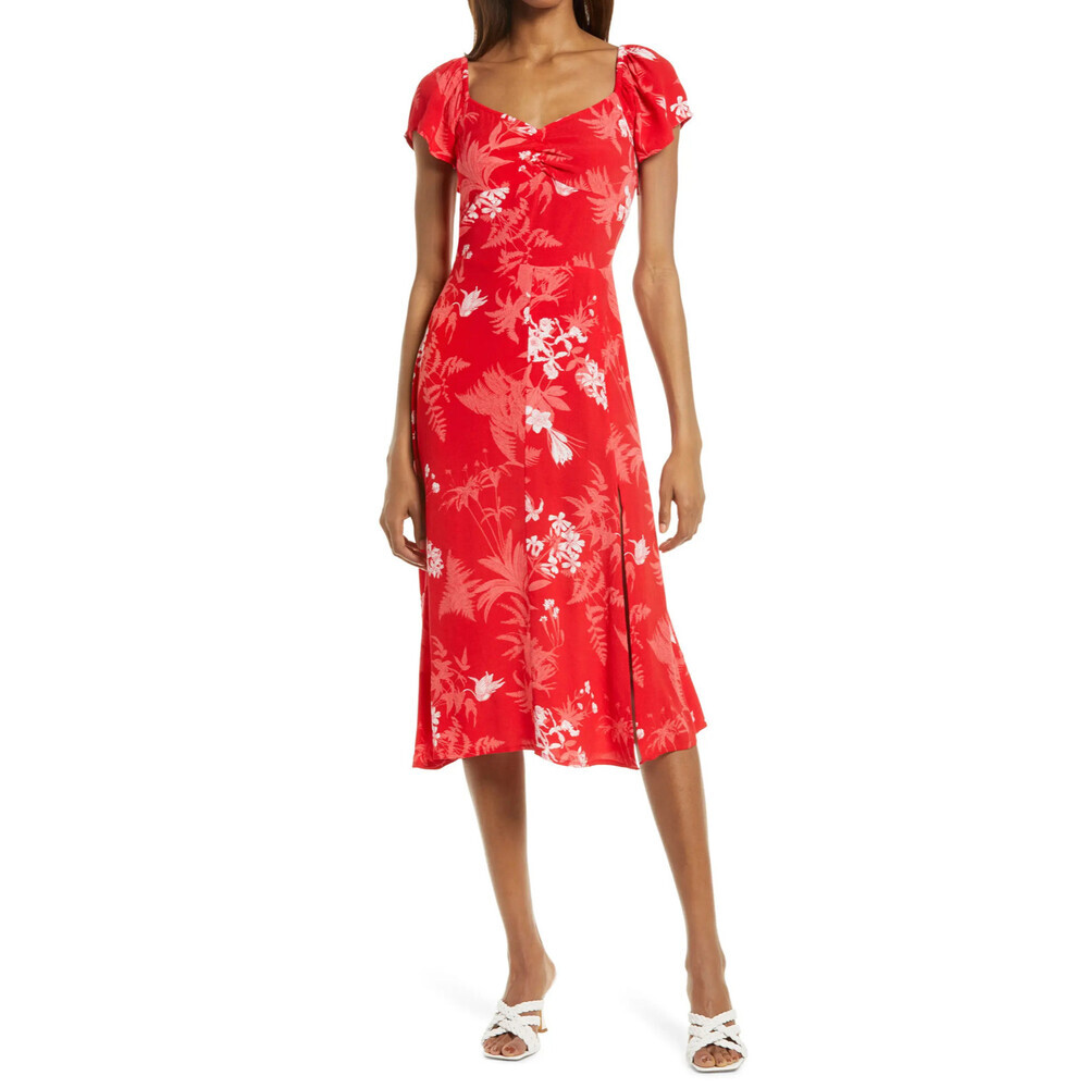 Chelsea28 Floral Slit Dress In Red Chinoise Tropical Toile Size M